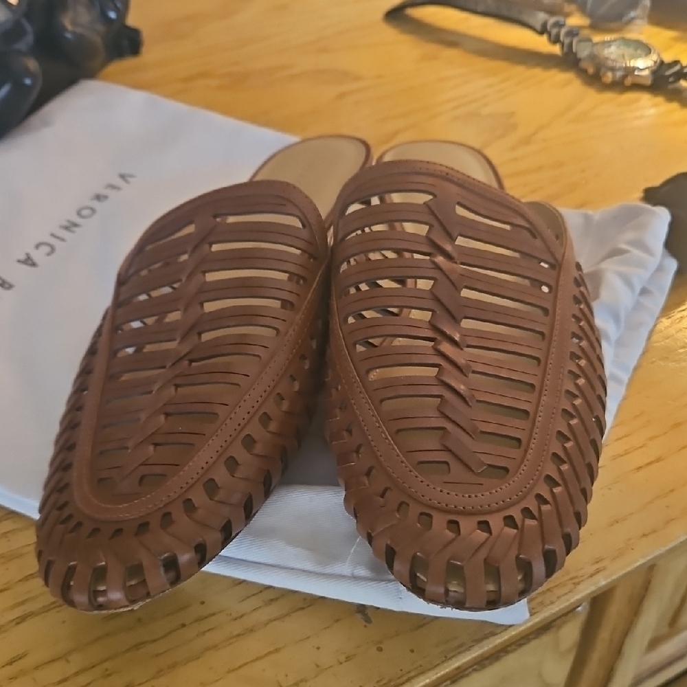 Brown Woven Leather Mules . SALE ALL DAY TUES.
